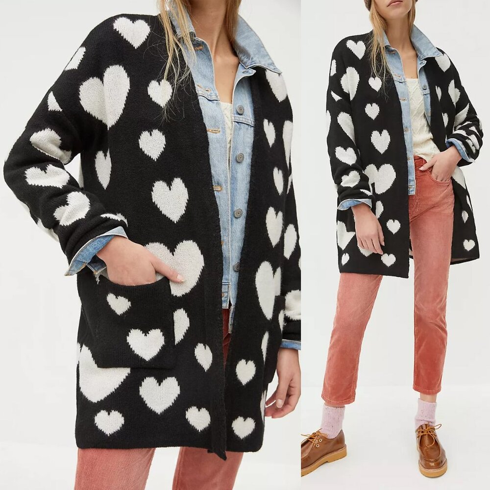 Anthropologie Maeve Halley Hearts Cardigan Longline Open Front M/L Petite $138